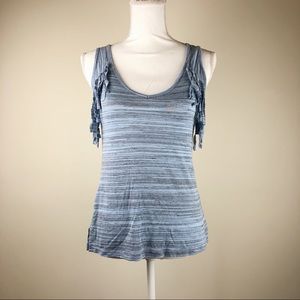 Alya Striped Tank Fringe Top Size M